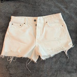 GRLFRND white high rise distressed denim shorts 30
